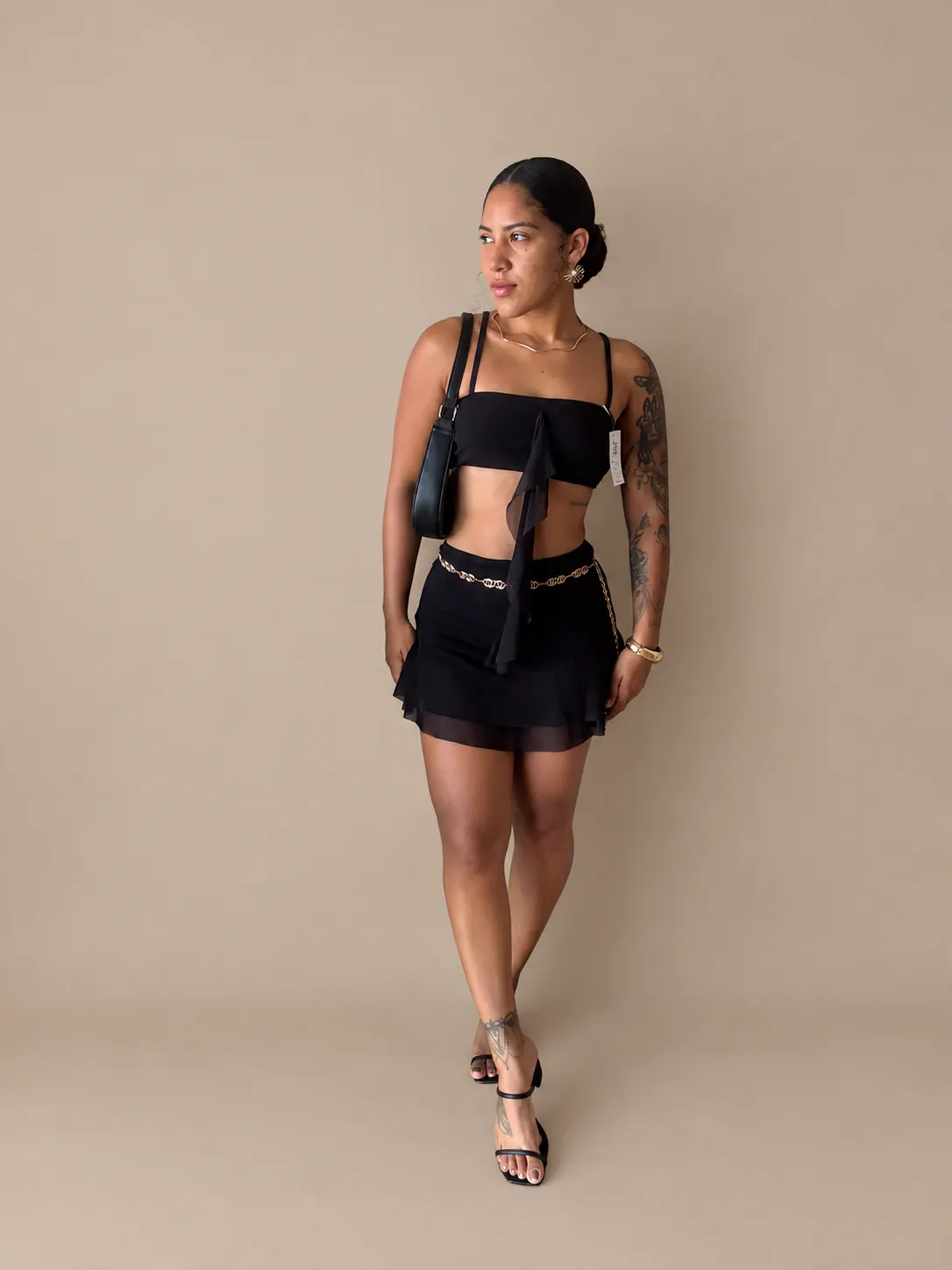 Conjunto tule Slim preto em pose frontal.
